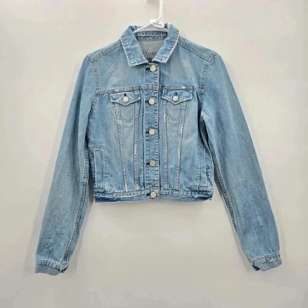 American Eagle Outfitters‎ Blue Denim Jeans Button Longsleeve Jacket M Medium
